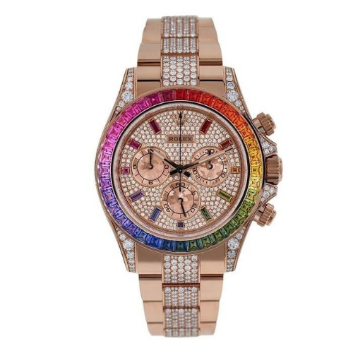 Luxury Watch Daytona Chronograph Watch with an Everose Gold Case and Rainbow Gem-Set Bezel
