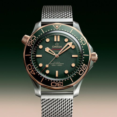 Luxury Seamaster Dive Watch with Green Dial and Rose Gold Accents