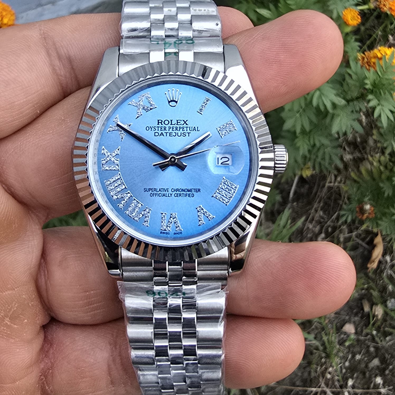 Luxury Datejust Silver-Blue Diamond Roman Figure(Refurbished)