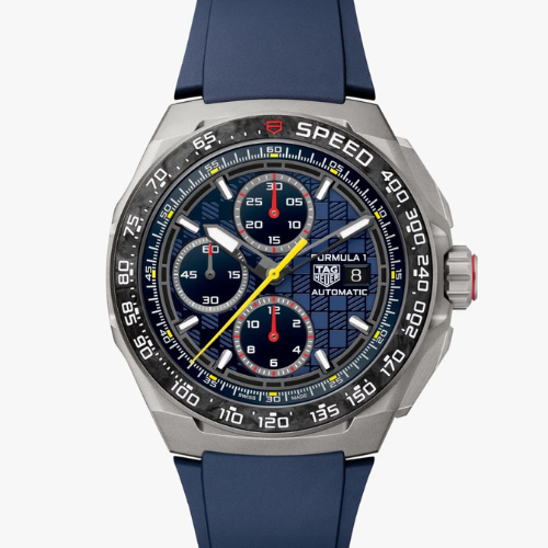 Branded Watch Chronograph Watch with a Blue Dial and Blue Rubber Strap