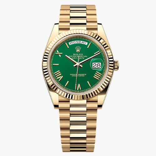 Luxury Watch Oyster Perpetual Day-Date Yellow Gold with a Green Dial
